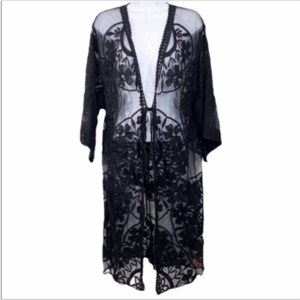 Floral lace long floral kimono top NEW black